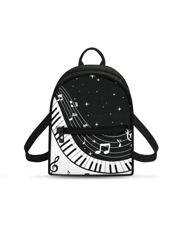 Piano Keys Musical Notes Mini Backpack with Zipper Lightweight Small Backpack for Travel, Polyester Travel Backpack for Shopping