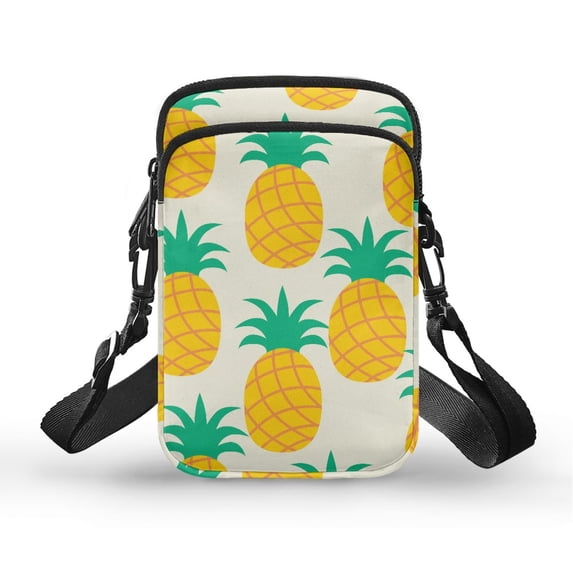 HELLHERO Pineapple Pattern Cross Body Purse with Zipper Closed Outdoor Daily Use Women Crossbody Small Bags Double Layer