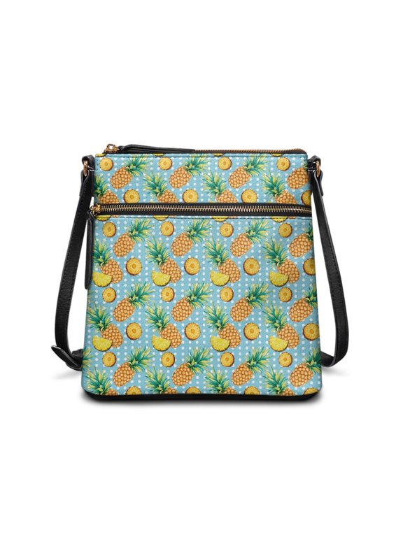 Pineapple Pattern Crossbody Bag, Waterproof Satchel Bag PU Leather Lightweight Crossbody Purse for Everyday Daily