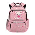 thumbnail image 1 of HELLHERO Pink Axolotl Strawberry Pattern Multi-Pocket Casual Daypack for School Travel, Compartment Breathable Polyester School Backpack, 1 of 8
