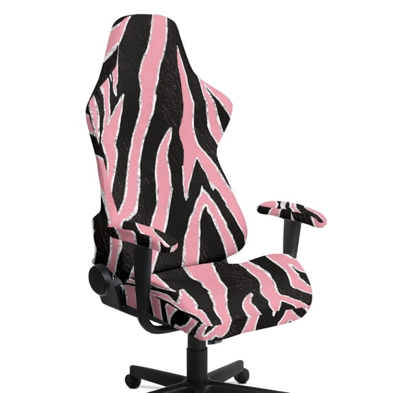 HELLHERO Pink & Black Zebra Stripe Gaming Chair Cover with Armrest Cover, Set of 4 Stretchable Non Slip Gaming Chair Covers with Armrest Covers for Game Room Office