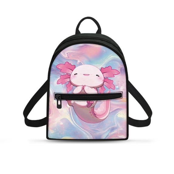 HELLHERO Pink Blue Liquid Pattern Small Backpack with Front Pocket Zipper Closure Mini Backpack for Travel, Polyester Travel Shoulder Bags for Trip