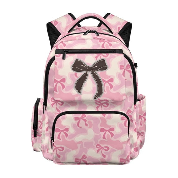 HELLHERO Pink Bow Camo 17 Inch School Backpack, Durable Scratch Resistant Bookbag for Preschool Elementary School and Daily Travel