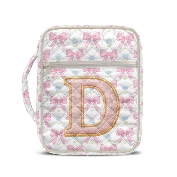 HELLHERO Pink Bow Quilted Bible Cover Case for Daily Scripture Reading, Polyester Fabric Church Organizer Holder Bag with Lightweight Portable Quilted Bible Cases
