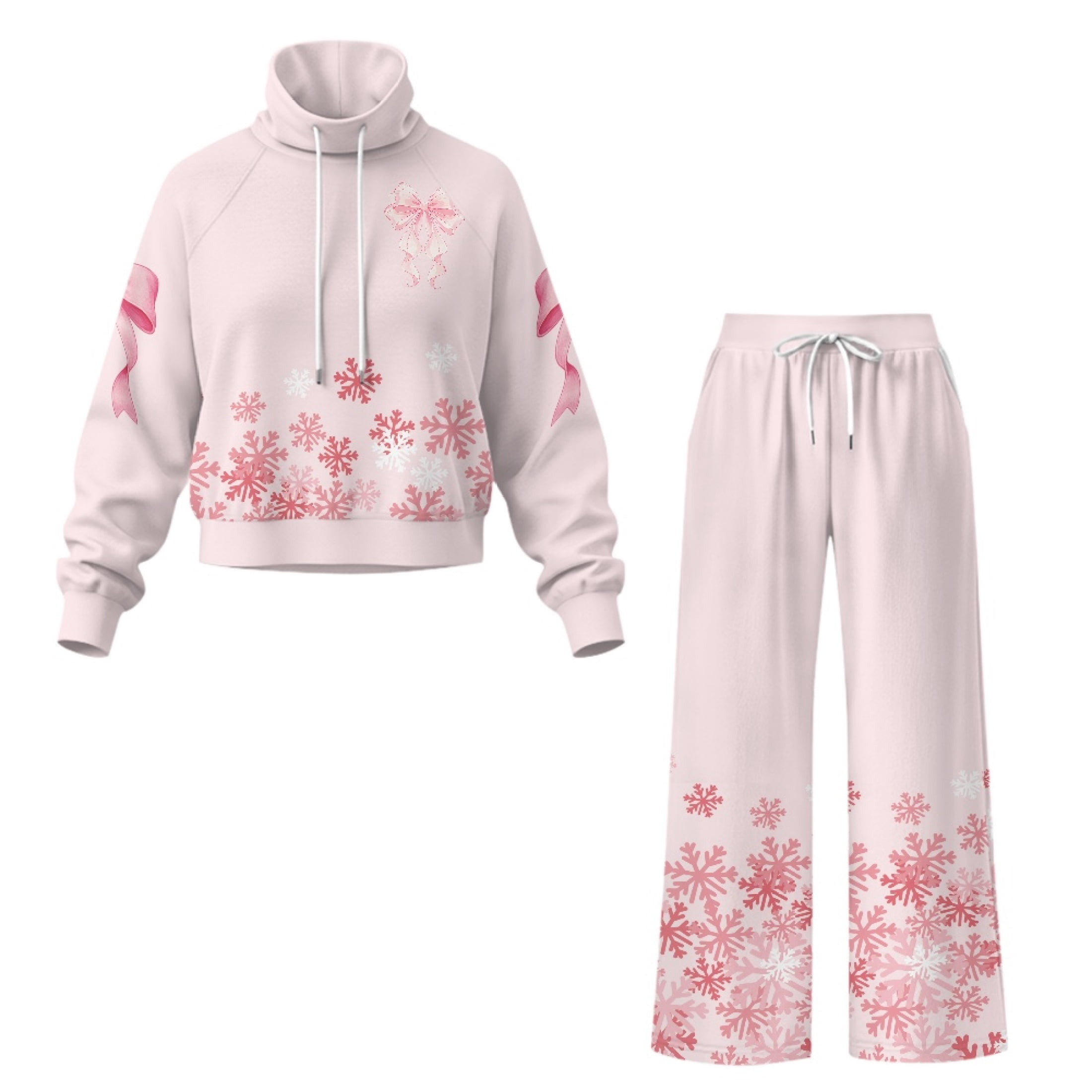 HELLHERO Pink Bow Snowflake Pattern Two Piece Lounge Sets, Non-Fade ...