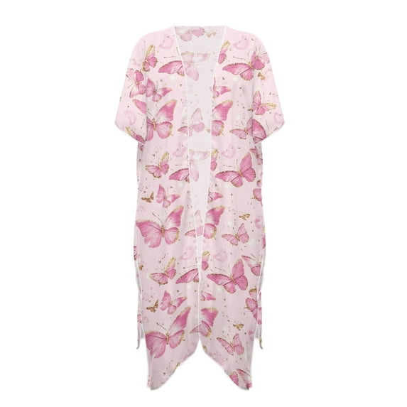 HELLHERO Pink Butterflies Bathing Suit Cover Up Lightweight High Quality Fabrics Flowy Swim Coverup