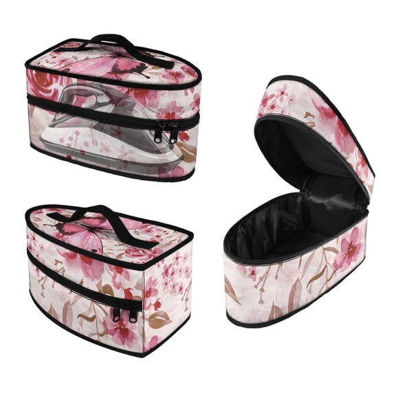 HELLHERO Pink Butterfly and Floral Pattern Travel Iron Storage Bag Polyester Smooth Zipper Easy Storage Cleaning Fits Traveling Outing, Case Only