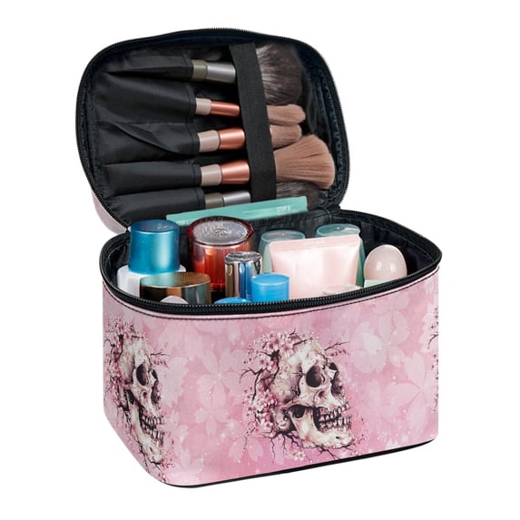 HELLHERO Pink Cherry Blossoms Make Up Case Organizer Zipper Handy Door Room Essentials for Women Men Valentines Day
