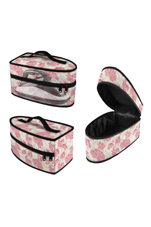 Pink Cow Print Pattern Iron Carrying Bag Portable Lightweight Steamer Organizer Easy to Clean, Case Only