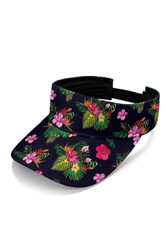 Pink Flamingo Sun Visor Hat, Lightweight Sun Visor Cap Polyester Fabric Adjustable Comfort Fit Open Top Visors for Beach