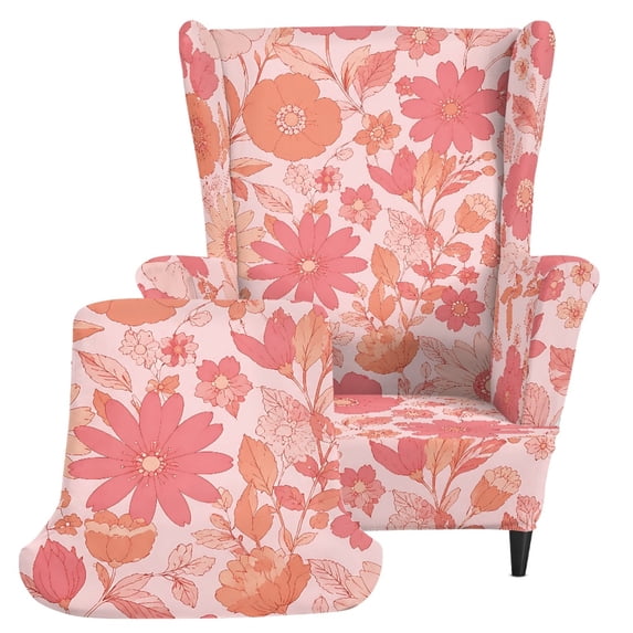 HELLHERO Pink Floral Print Spandex Single-Seat Wingback Armchair Covers with Pet Friendly, Stretch Wingback Chair Cover for Bedroom Living Room