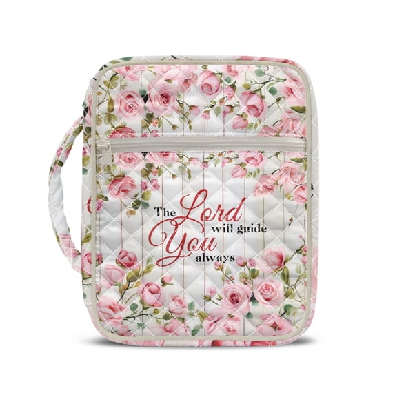 HELLHERO Pink Floral Quilted Bible Cover Bag, Lightweight Stretch Polyester Case for Women and Girls, Portable for Daily Scripture Study