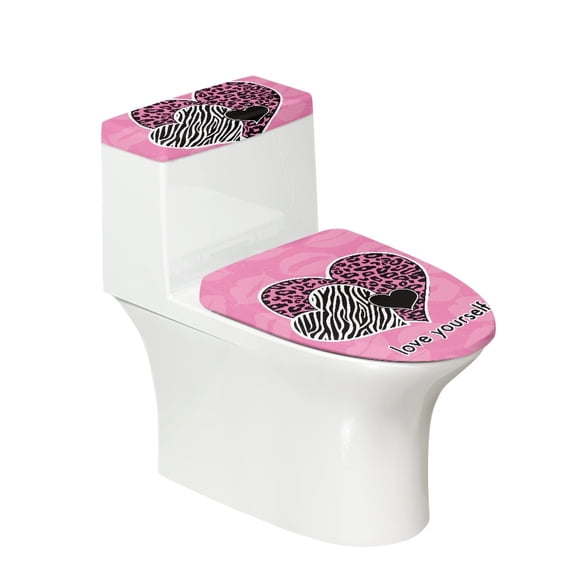 HELLHERO Pink Hearts Love Yourself Toilet Protector Cover Fits All Toilet Shapes 2 Pcs Set Stretchy Fabric Washable for Gift