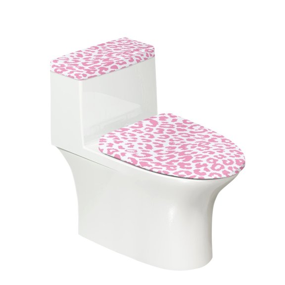 HELLHERO Pink Leopard Print Cozy Polyester Fabric Toilet Seat Lid Cover, Fits All Toilet Shapes, Stretch 17x21 Inches Adjustable, Reusable