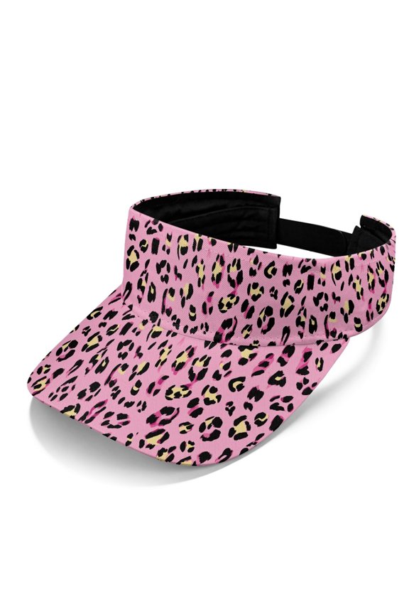 Pink Leopard Print Sun Visor Cap for Men, Polyester Fabric Breathable Adjustable Sun Visor Hat for Running Walking Cycling
