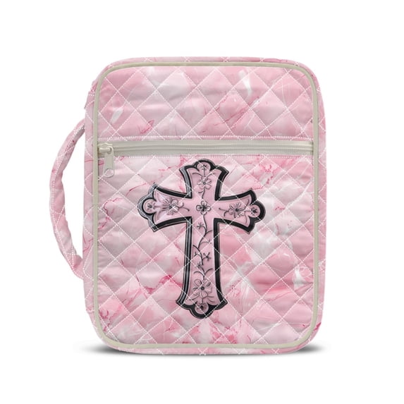 HELLHERO Pink Marble Portable Quilted Bible Cases for Daily Use School, Polyester Fabric Bible Cover Case with Zippered Pocket