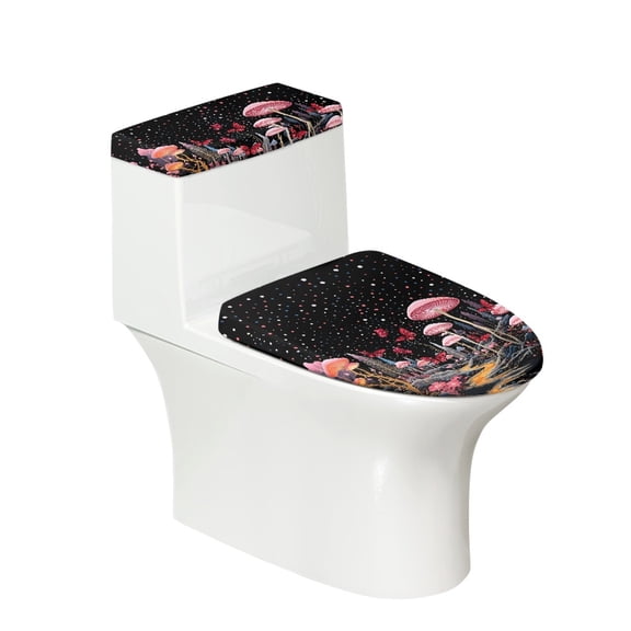 HELLHERO Pink Mushroom Toilet Lid Cover, 17 × 21 Inch 2 Pcs Polyester Fabric Toilet Tank Cover Set for Bathroom and Home Decor