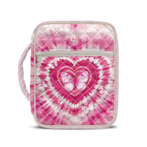 HELLHERO Pink Tie Dye Butterfly Bible Cover Case for Daily Use, Polyester Quilted Bible Cover with Portable Easy to Carry Quilted Bible Case