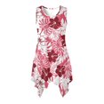 thumbnail image 1 of HELLHERO Pink Tropical Hibiscus Print Casual Midi Dress, Breathable Ladies Irregular Hem Casual Dress Irregular Hem Design Side Pockets Summer Sleeveless Dress, 1 of 8