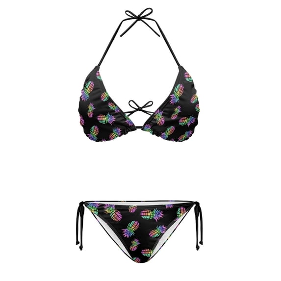 HELLHERO Plus Size Ladies Rainbow Pineapple Print Two Piece Bikini Set Quick Drying Halter Tie Side Bathing Suit Swimwear for Women Beach