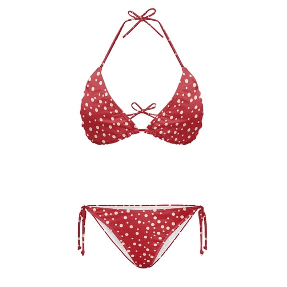 HELLHERO Plus Size Polka Dot Print Two Piece Bikini Set Adjustable Halter Triangle Swimwear Summer Beach Bathing Suit Side Tie Bottom Swimsuit