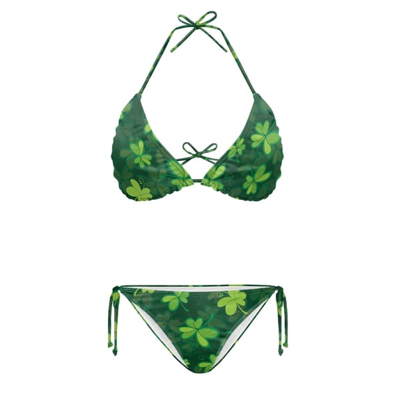 HELLHERO Plus Size St. Patrick's Day Two Piece Bikini Set for Women Adjustable Drawstring Straps Ladies Bathing Suit Swimwear for Beach