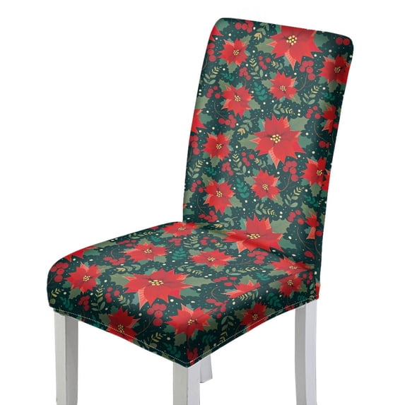 HELLHERO Poinsettia Pattern Polyester Fabric Dining Chair Covers with ...