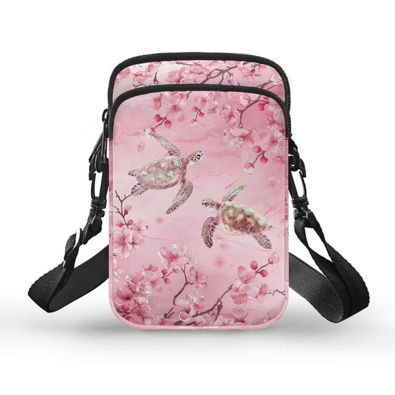 HELLHERO Polyester Adjustable Shoulder Strap Crossbody Bag with Zipper Closed Crossbody Bags for Travel Daily Use(Pink Roses on Light Pink)