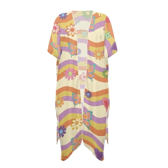 HELLHERO Polyester Bathing Suit Cover Up for Beach Kimono Breathable Butterfly and Floral Pattern