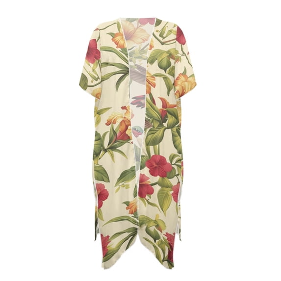 HELLHERO Polyester Bathing Suit Cover Up for Beach Loose Fashion Floral Hummingbird