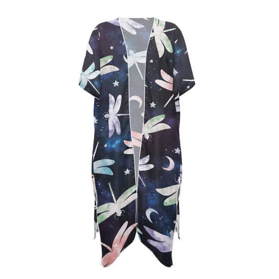 HELLHERO Polyester Bathing Suit Cover Up for Beach One Size Free Size Long Kimono Cover Ups for Swimwear Women Dragonflies Starlit Night
