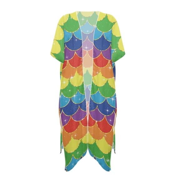 HELLHERO Polyester Bathing Suit Cover Up for Summer Breathable Loose Rainbow Scales