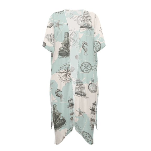 HELLHERO Polyester Bathing Suit Cover Up for Summer Lightweight Casual Retro Boat Pattern