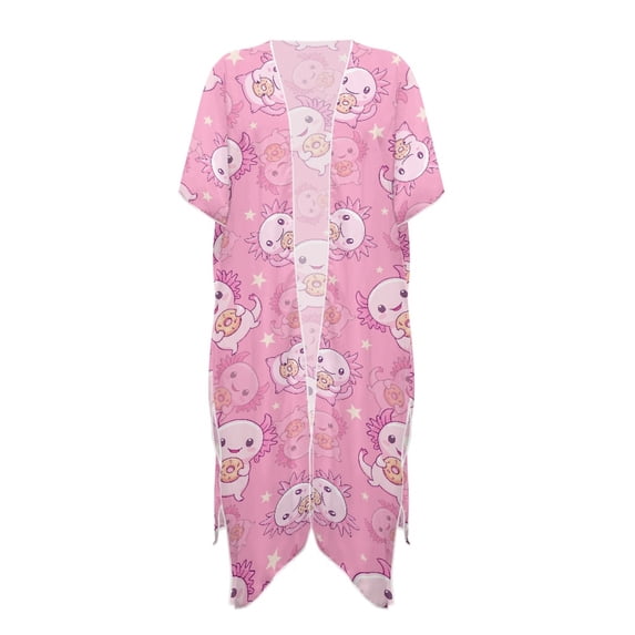 HELLHERO Polyester Bathing Suit Cover Up for Vacation Casual Breathable Salamanders and Donuts
