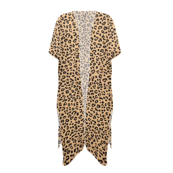 HELLHERO Polyester Bathing Suit Cover Up for Vacation Fashion Free Size Long Kimono Swimsuit Cover Up Classic Leopard Pattern