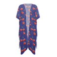 thumbnail image 1 of HELLHERO Polyester Bathing Suit Cover Up for Vacation Half Sleeve Free Size Long Kimono Swimsuit Cover Up Cherry Pattern Print, 1 of 6