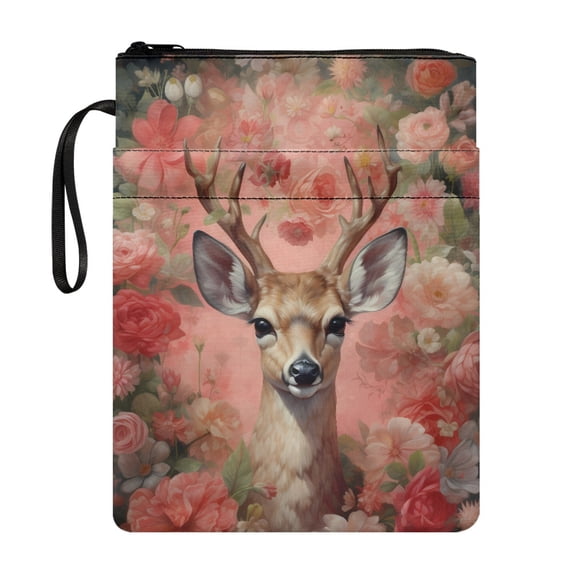 HELLHERO Polyester Book Cover Book Club Gifts Deer Flowers Book Covers Gift Bag Office Book Lovers Gift Deer Flowers