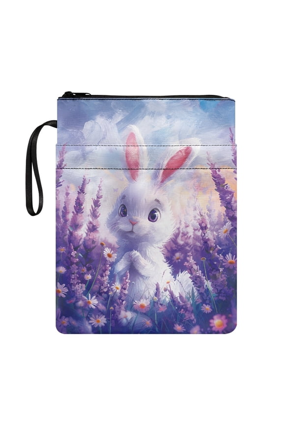 Polyester Book Organizer Bag for Fater Book Lovers Gifts for Class Office Pocket Decorative Design, 11.4 Inch X 8.66 Inch Rabbit