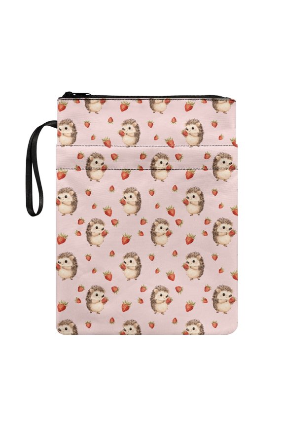 Polyester Book Sleeve Protector for Mother Book Lovers Gift for Books, Magazines, and Stationery Handle, 11.4 Inch X 8.66 Inch, Hedgehogs Strawberries