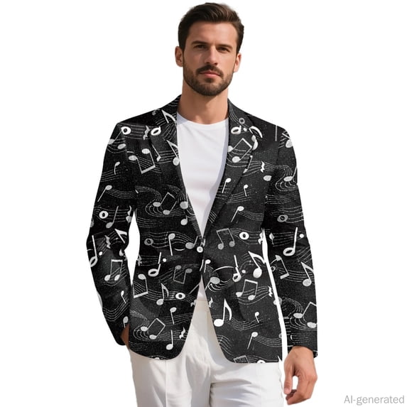 HELLHERO Polyester Business Suit Blazer Jacket Top for Casual Prom, Solid Regular Fit Men's Suit Jacket, Music