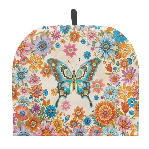 HELLHERO Polyester Canvas Teapot Dust Cover Ornate Butterfly and Florals Easy to Clean Protector for Novelty Gift