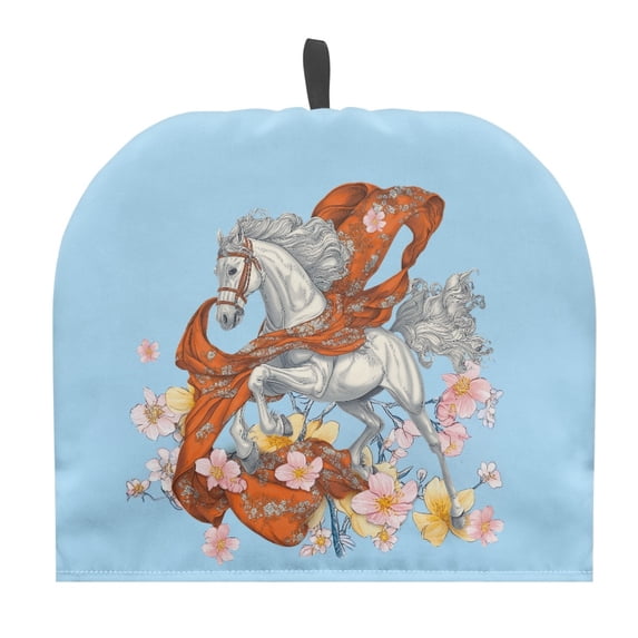 HELLHERO Polyester Canvas Teapot Protective Creative Keep Warm Dust Proof for Kitchen White Horse Floral Design