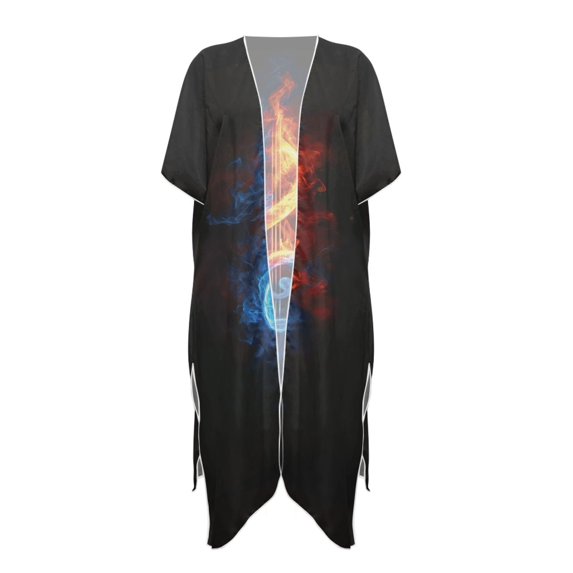 HELLHERO Polyester Cardigan Swimsuit Cover ups for Beach Lightweight Long Ice and Fire Note Design