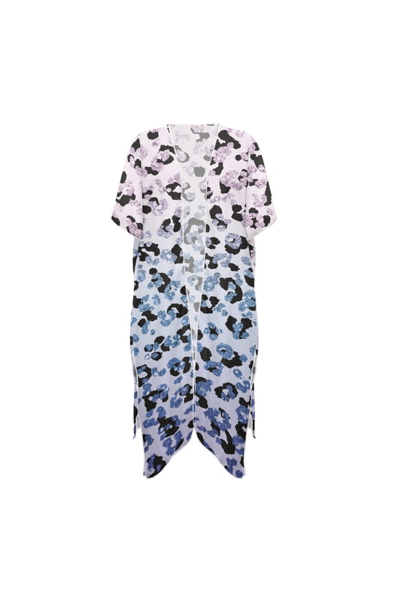 Polyester Cardigan Swimsuit Cover ups for Pool Breathable Lightweight Gradient Tri-color Leopard Print