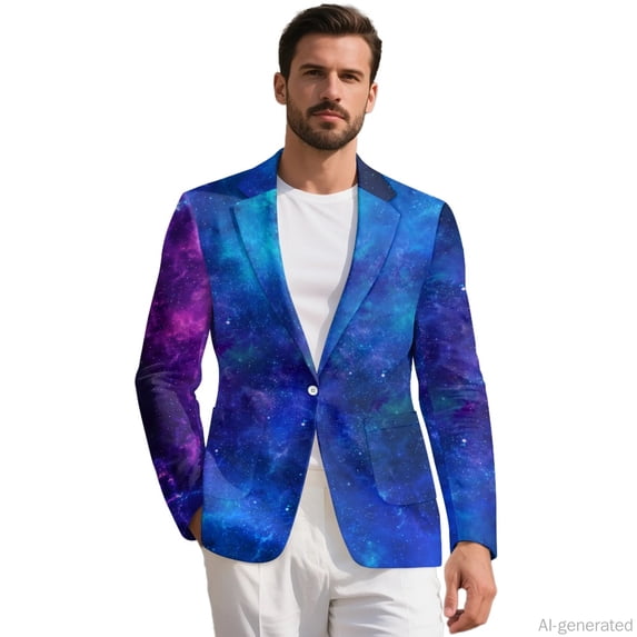 HELLHERO Polyester Casual Sport Coat for Prom Summer, Slim Fit Lightweight Blazer, Galaxy Pattern