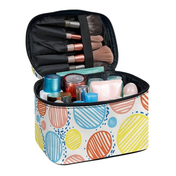 HELLHERO Polyester Cosmetic Organizer Bags Hand-Drawn Polka Dot Pattern Hand-Held with Slip-in Pockets Zipper