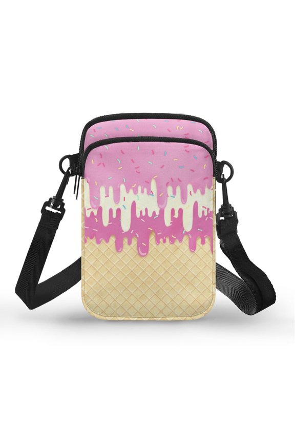 Polyester Crossbody Sling Bag Double Layer Daily Commute or Casual Outings with Zipper, Ice Cream Print