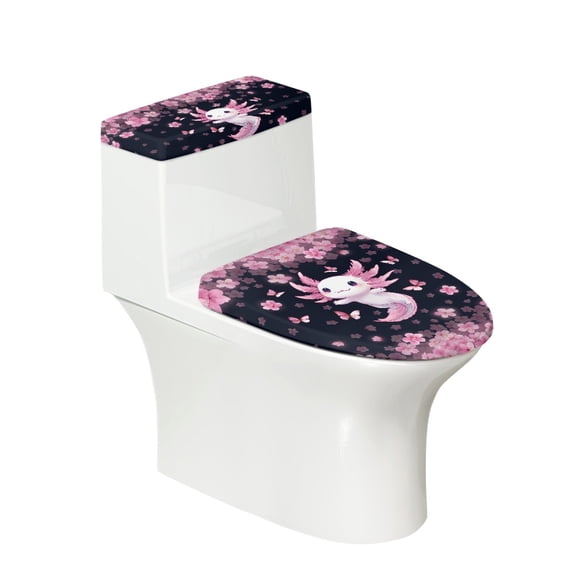 HELLHERO Polyester Fabric Bathroom Toilet Cozy Set & Stretchy Fabric Toilet Seat Lid Cover & Elastic Bottom for Toilet Soft