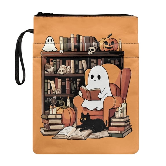 HELLHERO Polyester Fabric Bible Case Bag for Readers Book Cover Carrying Case with Washable Book Storage Bag for Paperbacks Notebook Book, Ghost Reading