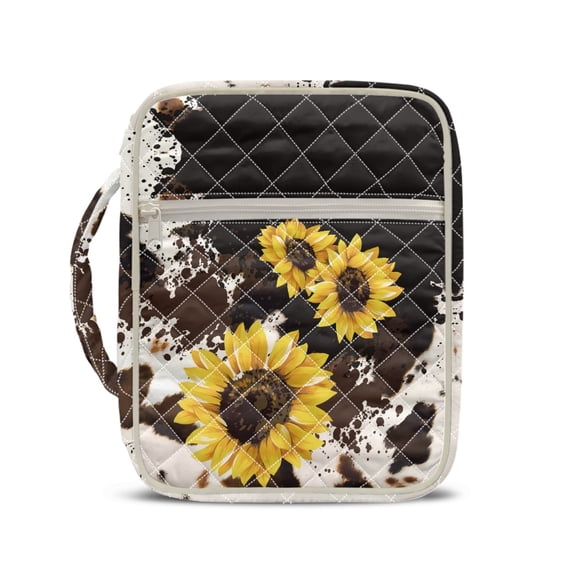 HELLHERO Polyester Fabric Bible Cover Case with Easy to Carry, Sunflower Cow-patterned Portable Machine Washable Bible Carrier Tote Bag for Scripture Study